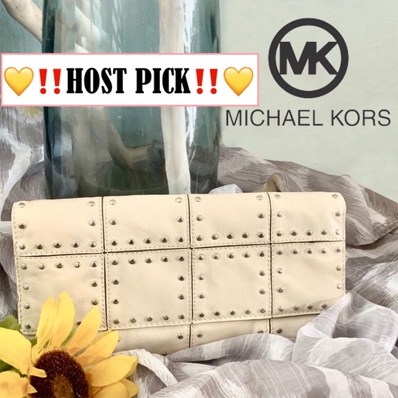 Michael Kors Handbags - NWOT Michael kors leather white off white clutch bag with silver studs